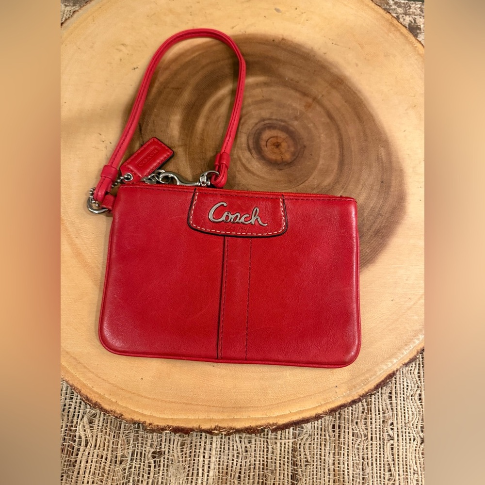 COACH Penelope Leather Wristlet Red Silver Hardware
